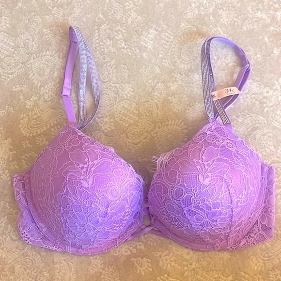Brand New Victoria’s Secret Bombshell Plunge Lace Double Shine Strap Purple Bra - Picture 2 of 16